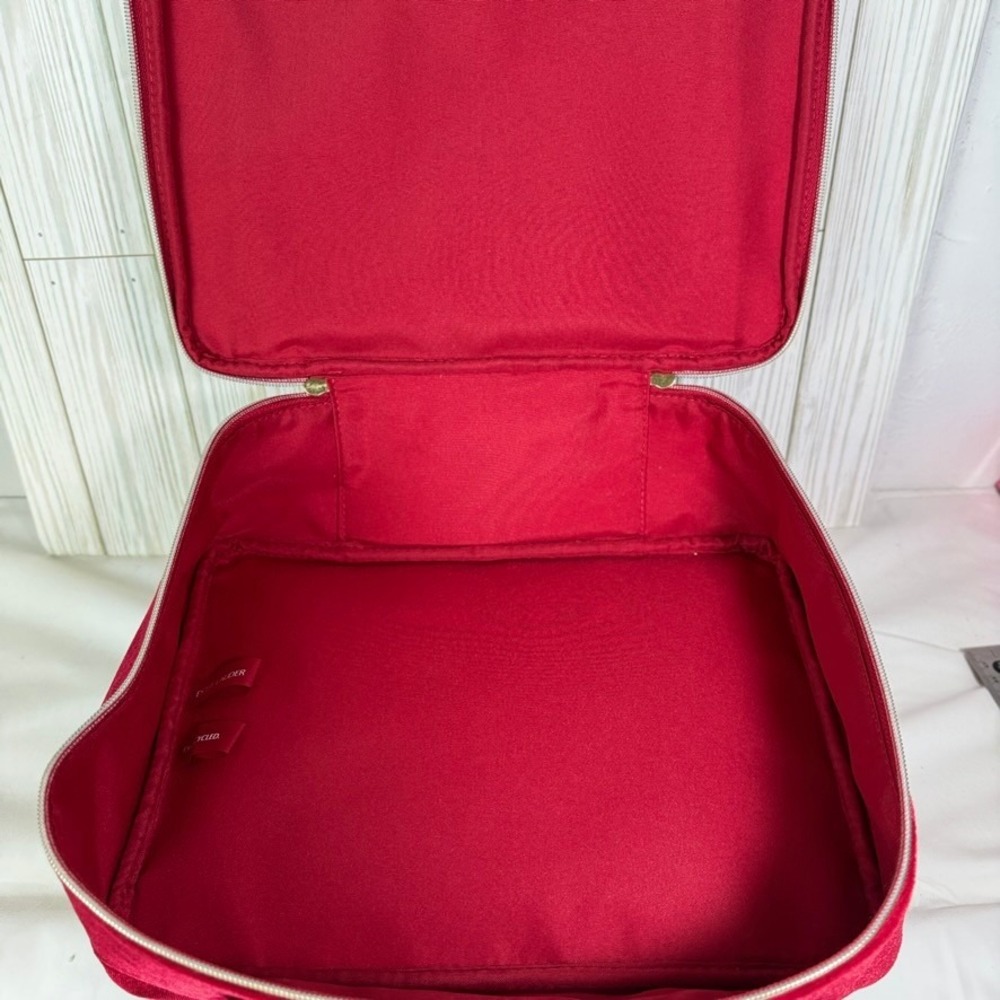 Estee Lauder Red Velvet Star Quilted Train Case Cosmetic Makeup‎ Travel Bag Gold - Picture 5 of 8